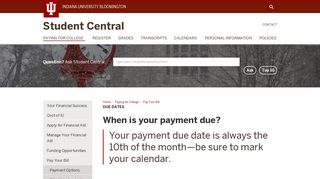 Due Dates - Student Central - Indiana University Bloomington