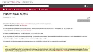 Student email access - Indiana Wesleyan University Support ...
