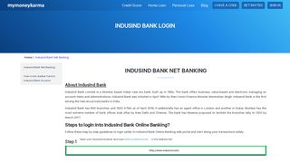 IndusInd Bank login and net banking details - Mymoneykarma.com