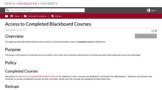 Access to Completed Blackboard Courses - Indiana Wesleyan ...
