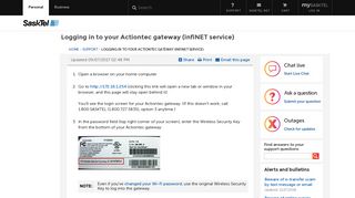 Logging in to your Actiontec gateway (infiNET service) - SaskTel