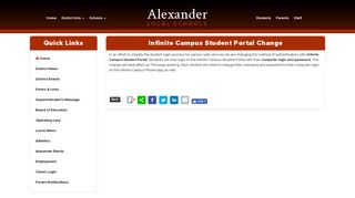 Infinite Campus Student Portal Change - Alexander Local Schools