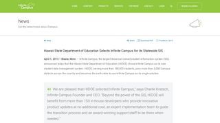 Hawaii State Department of Education Selects Infinite Campus for its ...