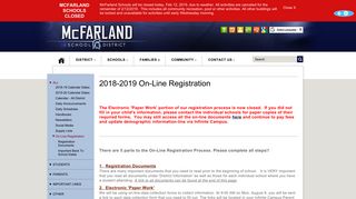 McFarland School District - 2018-2019 On-Line Registration