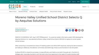 Moreno Valley Unified School District Selects Q by ... - PR Newswire