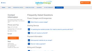 Contact Us and FAQs | Texas Electricity | Infinite Energy