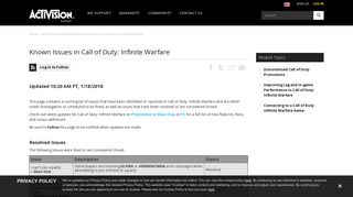 Known Issues in Call of Duty: Infinite Warfare - Activision Support