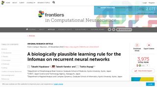 Frontiers | A biologically plausible learning rule for the Infomax on ...