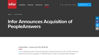 Infor Announces Acquisition of PeopleAnswers | Infor