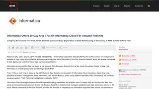 Informatica Offers 60-Day Free Trial Of Informatica Cloud For Amazon ...