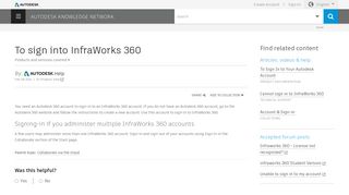 To sign into InfraWorks 360 | Search | Autodesk Knowledge Network