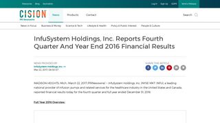 InfuSystem Holdings, Inc. Reports Fourth Quarter And Year End 2016 ...