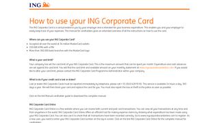 How to use your ING Corporate Card - ING Corporate Card Solution