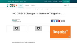 ING DIRECT Changes Its Name to Tangerine - Canada Newswire