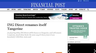 ING Direct renames itself Tangerine | Financial Post