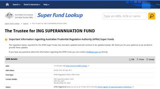 The Trustee for ING SUPERANNUATION FUND | Super Fund Lookup