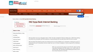 ING Vysya Bank Internet Banking - Business Maps of India