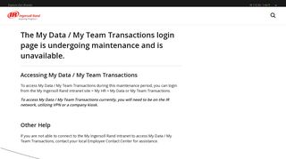 Ingersoll Rand My Data / My Team Transactions