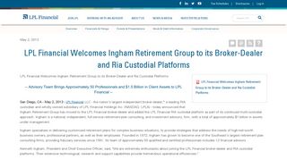 LPL Financial Welcomes Ingham Retirement Group to its Broker ...