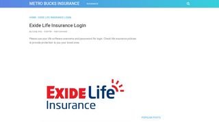 Exide Life Insurance Login - METRO BUCKS INSURANCE