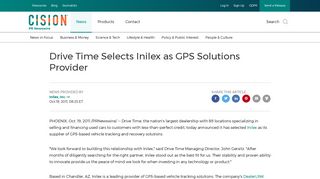 Drive Time Selects Inilex as GPS Solutions Provider - PR Newswire