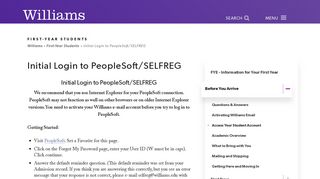Initial Login to PeopleSoft/SELFREG – First-Year Students