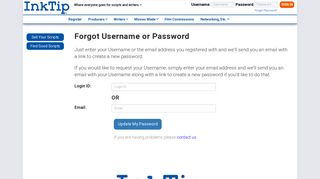 InkTip - Forgot Username or Password