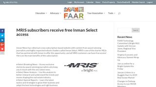 MRIS subscribers receive free Inman Select access - Fredericksburg ...
