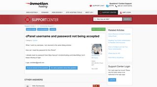 cPanel username and password not being accepted | InMotion Hosting
