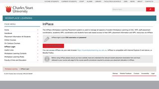 InPlace Login - Workplace Learning - Faculty of Arts and Education