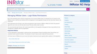 Managing INRstar Users - Login Roles Permissions - INRstar Help