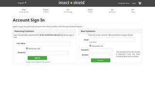 Login or Register - Insect Shield