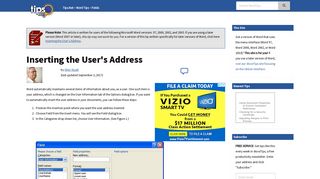 Inserting the User's Address (Microsoft Word) - Word Tips - Tips.Net