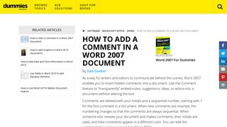 How to Add a Comment in a Word 2007 Document - dummies