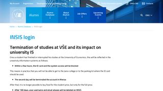 INSIS login – Alumni VŠE – University of Economics, Prague