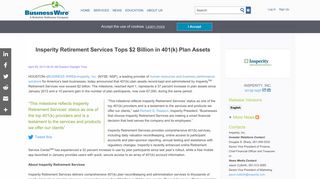 Insperity Retirement Services Tops $2 Billion in 401(k) Plan Assets ...