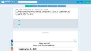 User Manual; Logging Into The Dvr - Cop Security INSPIRE WHITE ...