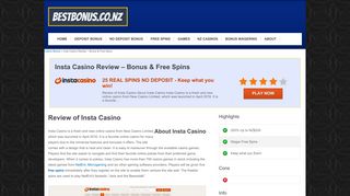 Insta Casino Review - Bonus & Free Spins - | NZ 2019