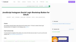 JavaScript Instagram Social Login Bootstrap Button for OAuth (Example)