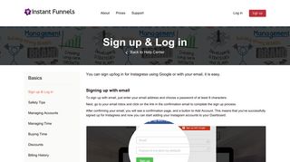 Instagress / Help Center / Basics / Sign up & Log in