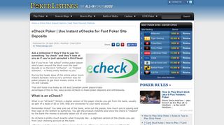 eCheck Poker Sites | Use Instant eChecks for Fast Poker Site Deposits