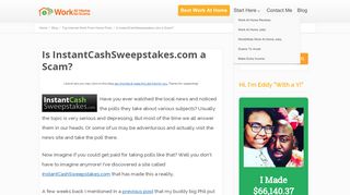 Is InstantCashSweepstakes.com a Scam? - WorkAtHomeNoScams.com