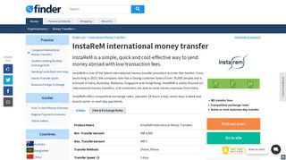 InstaReM : Overseas transfers at real-time interbank rates | finder