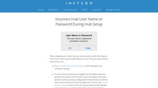Incorrect Hub User Name or Password During Hub Setup — Insteon