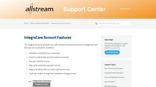 IntegraCare Account Features - Electric Lightwave - Allstream Support