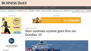 New customs system goes live on October 25 - Business Daily