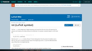 int (LaTeX symbol) | LaTeX Wiki | FANDOM powered by Wikia
