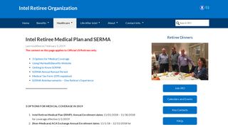 Intel Retiree Medical Plan and SERMA - Intel Retiree Organization