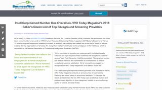 IntelliCorp Named Number One Overall on HRO Today Magazine's ...