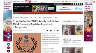 IB recruitment 2018: Apply online for 1054 Security Assistant posts ...